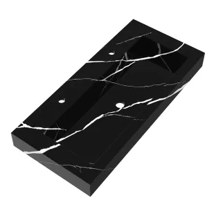 Brauer Coral washbasin - marble look - 100x46 cm - 1 sink - 2 tap holes - Nero Marquina