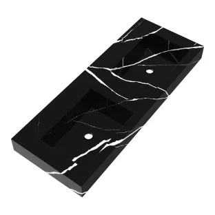 Brauer Coral washbasin - marble look - 120x46 cm - 2 sinks - 0 tap holes - Nero Marquina