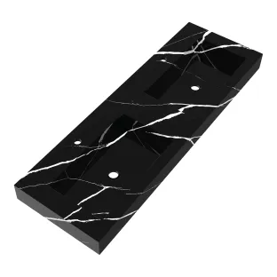 Brauer Coral washbasin - marble look - 140x46 cm - 2 sinks - 2 tap holes - Nero Marquina