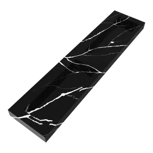 Brauer Coral washbasin - marble look - 200x46 cm - 2 sinks - 0 tap holes - Nero Marquina