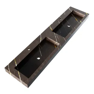 Brauer Coral washbasin - marble look - 200x46 cm - 2 sinks - 2 tap holes - Copper Brown