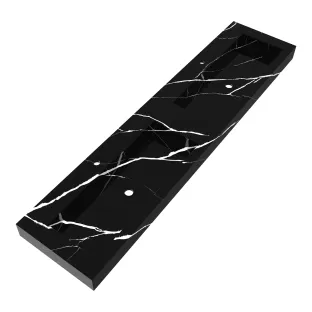 Brauer Coral washbasin - marble look - 200x46 cm - 2 sinks - 2 tap holes - Nero Marquina
