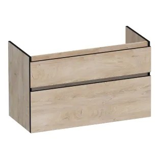 Brauer Delight Edge wastafelonderkast - 100x46x60 cm - 2 laden greeploos - 1 sifonuitsparing - MFC - Forest Wheat
