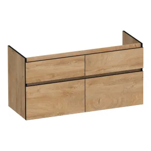 Brauer Delight Edge wastafelonderkast - 120x46x60 cm - 4 laden greeploos - 2 sifonuitsparingen - MFC - Forest Tan