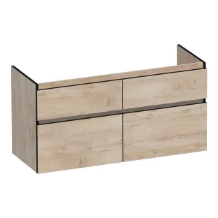 Brauer Delight Edge wastafelonderkast - 120x46x60 cm - 4 laden greeploos - 2 sifonuitsparingen - MFC - Forest Wheat