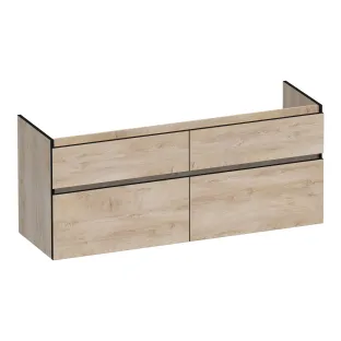 Brauer Delight Edge washbasin cabinet - 140x46x60 cm - 4 drawers handleless - 2 siphon cut-outs - MFC - Forest Wheat