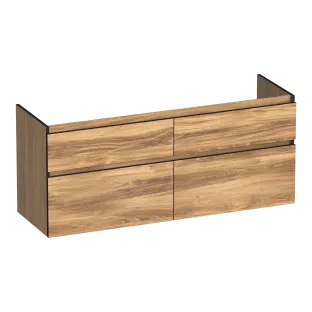 Brauer Delight Edge washbasin cabinet - 140x46x60 cm - 4 drawers handleless - 2 siphon cut-outs - MFC - Honey