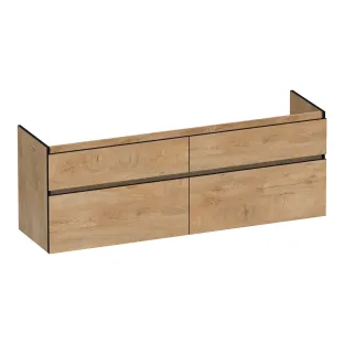 Brauer Delight Edge washbasin cabinet - 160x46x60 cm - 4 drawers handleless - 2 siphon cut-outs - MFC - Forest Tan