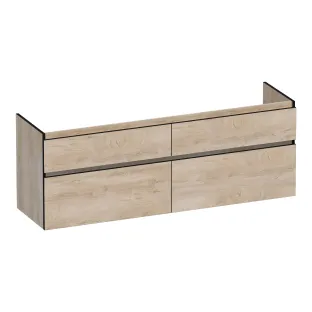 Brauer Delight Edge washbasin cabinet - 160x46x60 cm - 4 drawers handleless - 2 siphon cut-outs - MFC - Forest Wheat