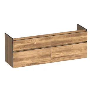 Brauer Delight Edge washbasin cabinet - 160x46x60 cm - 4 drawers handleless - 2 siphon cut-outs - MFC - Honey