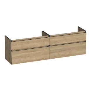 Brauer Delight Edge wastafelonderkast - 200x46x60 cm - 4 laden greeploos - 2 sifonuitsparingen - MFC - Sunlit