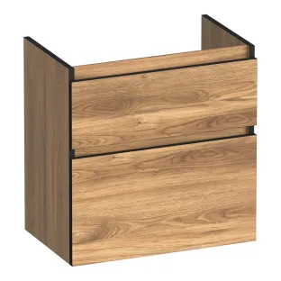 Brauer Delight Edge washbasin cabinet shallow - 60x39x60 cm - 2 drawers handleless - 1 siphon recess - MFC - Honey