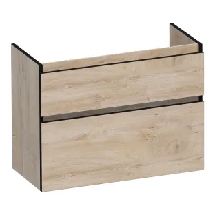 Brauer Delight Edge wastafelonderkast ondiep - 80x39x60 cm - 2 laden greeploos - 1 sifonuitsparing - MFC - Forest Wheat