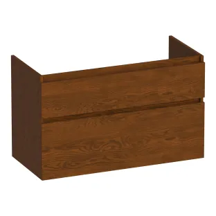 Brauer Delight wastafelonderkast - 100x46x60 cm - 2 laden greeploos - softclose - 1 sifonuitsparing - doorlopende lamellen - Massief eiken bruin