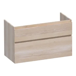 Brauer Delight wastafelonderkast - 100x46x60 cm - 2 laden greeploos - softclose - 1 sifonuitsparing - doorlopende lamellen - Massief eiken wit