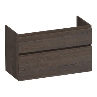 Brauer Delight wastafelonderkast - 100x46x60 cm - 2 laden greeploos - softclose - 1 sifonuitsparing - doorlopende lamellen - Massief eiken zwart