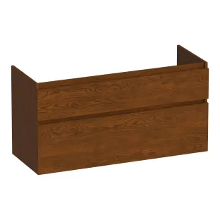 Brauer Delight wastafelonderkast - 120x46x60 cm - 2 laden greeploos - softclose - 1 sifonuitsparing - doorlopende lamellen - Massief eiken bruin
