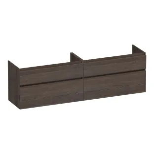 Brauer Delight washbasin cabinet - 200x46x60 cm - 4 drawers without handles - soft close - 2 siphon cut-outs - continuous slats - Solid oak black