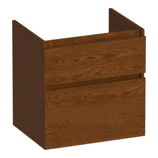 Brauer Delight wastafelonderkast - 60x46x60 cm - 2 laden greeploos - softclose - 1 sifonuitsparing - doorlopende lamellen - Massief eiken bruin