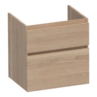 Brauer Delight wastafelonderkast - 60x46x60 cm - 2 laden greeploos - softclose - 1 sifonuitsparing - doorlopende lamellen - Massief eiken naturel