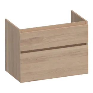 Brauer Delight wastafelonderkast - 80x46x60 cm - 2 laden greeploos - softclose - 1 sifonuitsparing - doorlopende lamellen - Massief eiken naturel