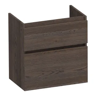 Brauer Delight washbasin cabinet shallow - 60x39x60 cm - 2 drawers without handles - soft close - 1 siphon recess - continuous slats - Solid oak black