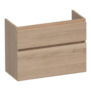 Brauer Delight washbasin cabinet shallow - 80x39x60 cm - 2 drawers handleless - soft close - 1 siphon recess - continuous slats - Solid natural oak