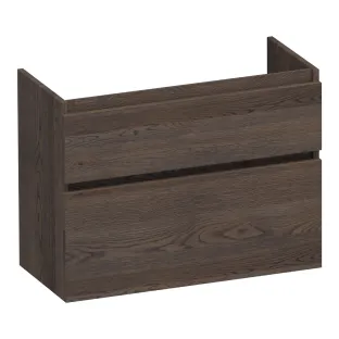 Brauer Delight washbasin cabinet shallow - 80x39x60 cm - 2 drawers handleless - soft close - 1 siphon recess - continuous slats - Solid oak black