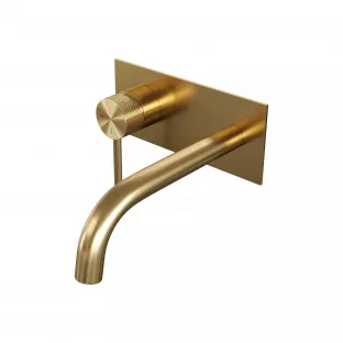 Brauer Edition built-in basin mixer - curved spout - cover plate - Carving - lever left - brushed gold PVD