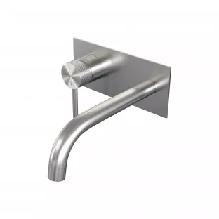 Brauer Edition built-in basin mixer - curved spout - cover plate - Carving - lever left - brushed stainless steel PVD