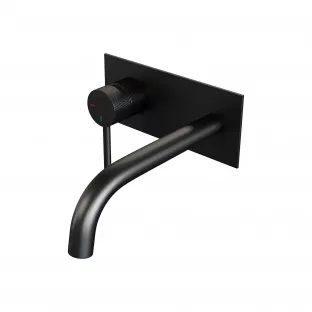 Brauer Edition built-in basin mixer - curved spout - cover plate - Carving - lever left - matt black