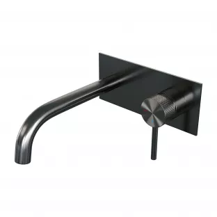 Brauer Edition built-in basin mixer - curved spout - cover plate - Carving - lever right - brushed gunmetal PVD