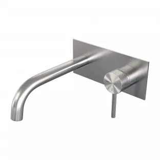 Brauer Edition built-in basin mixer - curved spout - cover plate - Carving - lever right - brushed stainless steel PVD