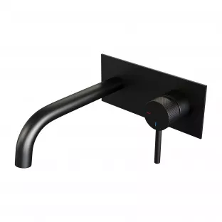 Brauer Edition built-in basin mixer - curved spout - cover plate - Carving - lever right - matt black