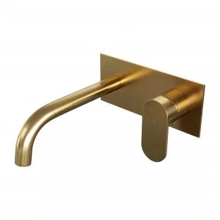 Brauer Edition built-in basin mixer - curved spout - cover plate - model C - lever right - brushed gold PVD