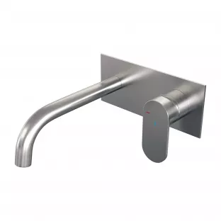 Brauer Edition built-in basin mixer - curved spout - cover plate - model C - lever right - brushed stainless steel PVD