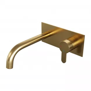 Brauer Edition built-in basin mixer - curved spout - cover plate - model D - lever right - brushed gold PVD