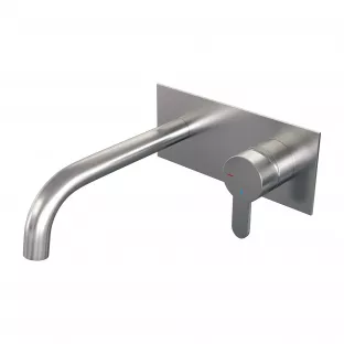 Brauer Edition built-in basin mixer - curved spout - cover plate - model D - lever right - brushed stainless steel PVD