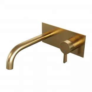 Brauer Edition built-in basin mixer - curved spout - cover plate - model E - lever right - brushed gold PVD