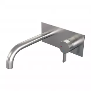 Brauer Edition built-in basin mixer - curved spout - cover plate - model E - lever right - brushed stainless steel PVD