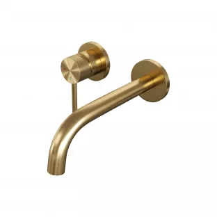 Brauer Edition built-in basin mixer - curved spout - rosettes - Carving - lever left - brushed gold PVD