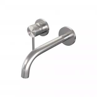 Brauer Edition built-in basin mixer - curved spout - rosettes - Carving - lever left - brushed stainless steel PVD