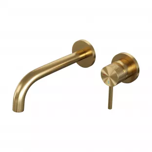 Brauer Edition built-in basin mixer - curved spout - rosettes - Carving - lever right - brushed gold PVD