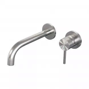 Brauer Edition built-in basin mixer - curved spout - rosettes - Carving - lever right - brushed stainless steel PVD