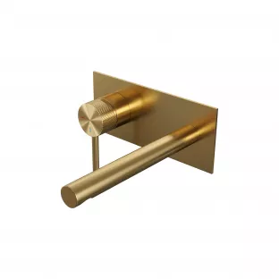 Brauer Edition built-in basin mixer - straight spout - cover plate - Carving - lever left - brushed gold PVD