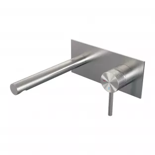 Brauer Edition built-in basin mixer - straight spout - cover plate - Carving - lever right - brushed stainless steel PVD