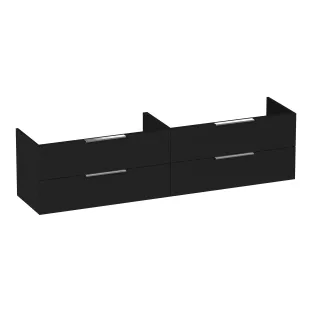 Brauer Elevate washbasin cabinet excl. handles - 200x46x50 cm - 4 drawers without handles - 2 siphon cut-outs - MDF lacquered - Matt Black