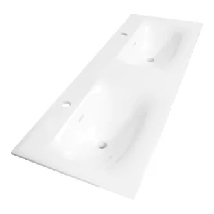 Brauer Glacier washbasin - fine stone - 120x46 cm - 2 basins - 2 tap holes - Glossy white