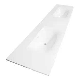 Brauer Glacier washbasin - fine stone - 200x46 cm - 2 basins - 0 tap holes - Glossy white