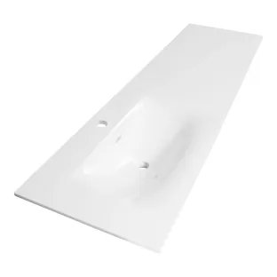 Brauer Glacier washbasin left - fine stone - 160x46 cm - 1 sink - 1 tap hole - Gloss white